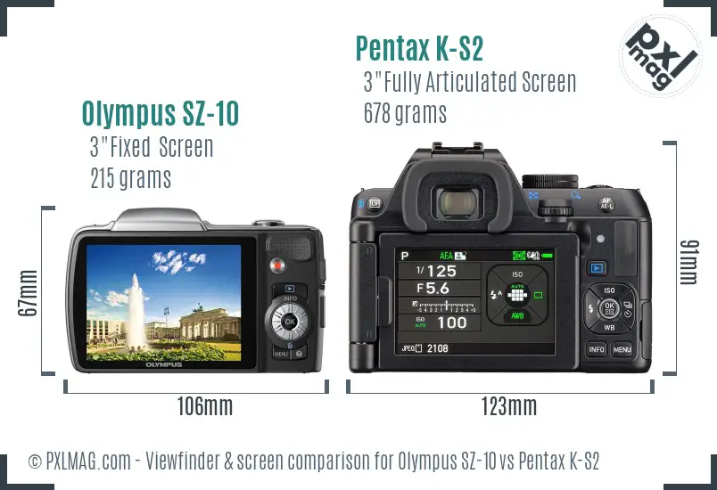 Olympus SZ-10 vs Pentax K-S2 Screen and Viewfinder comparison