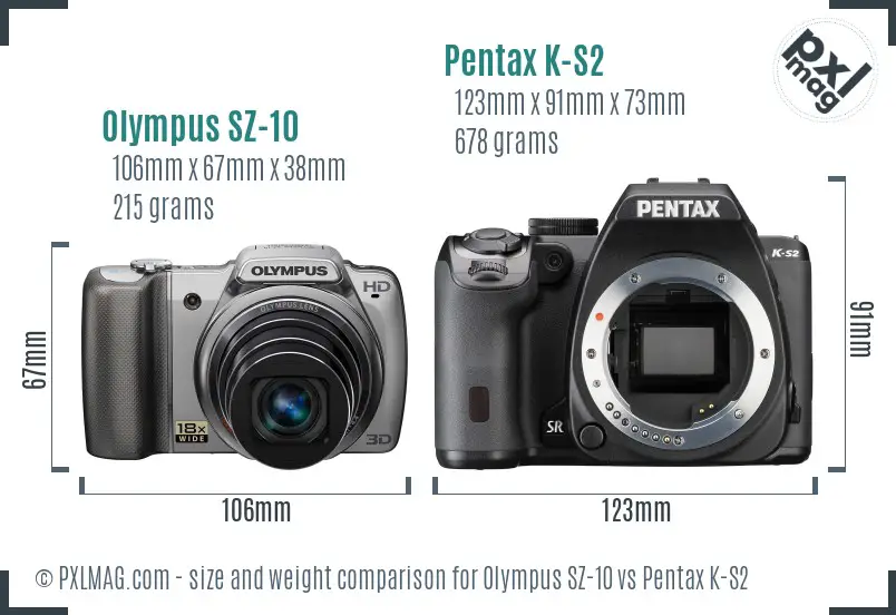 Olympus SZ-10 vs Pentax K-S2 size comparison