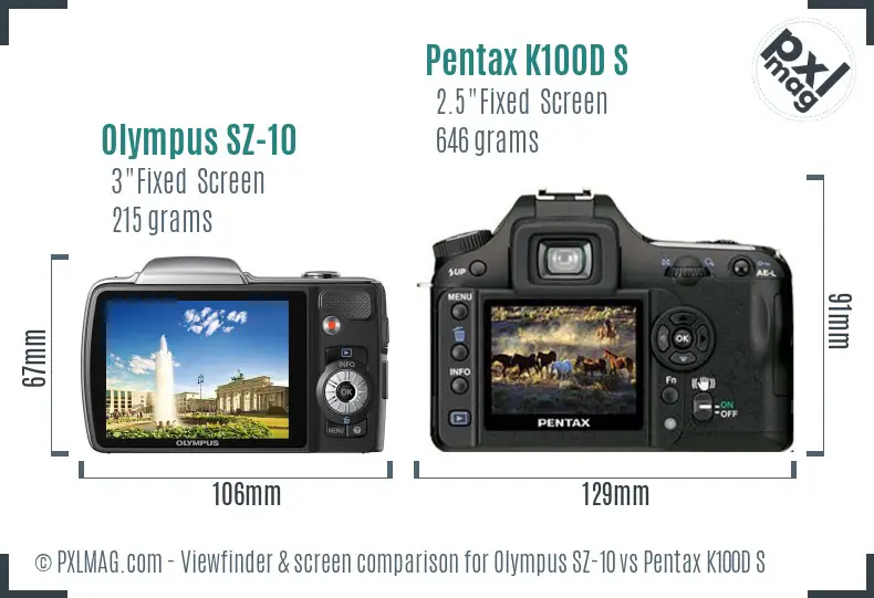 Olympus SZ-10 vs Pentax K100D S Screen and Viewfinder comparison