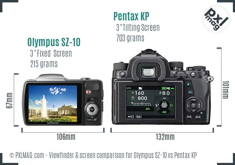 Olympus SZ-10 vs Pentax KP Screen and Viewfinder comparison