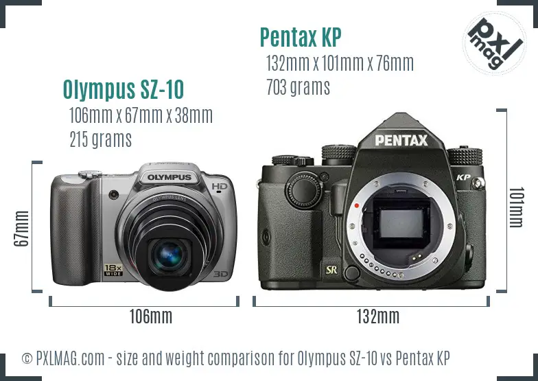 Olympus SZ-10 vs Pentax KP size comparison