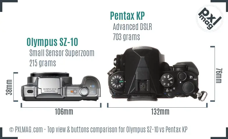 Olympus SZ-10 vs Pentax KP top view buttons comparison