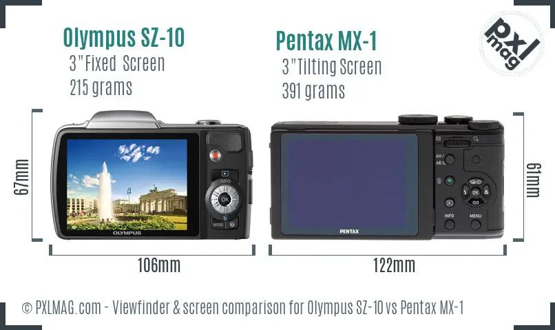 Olympus SZ-10 vs Pentax MX-1 Screen and Viewfinder comparison