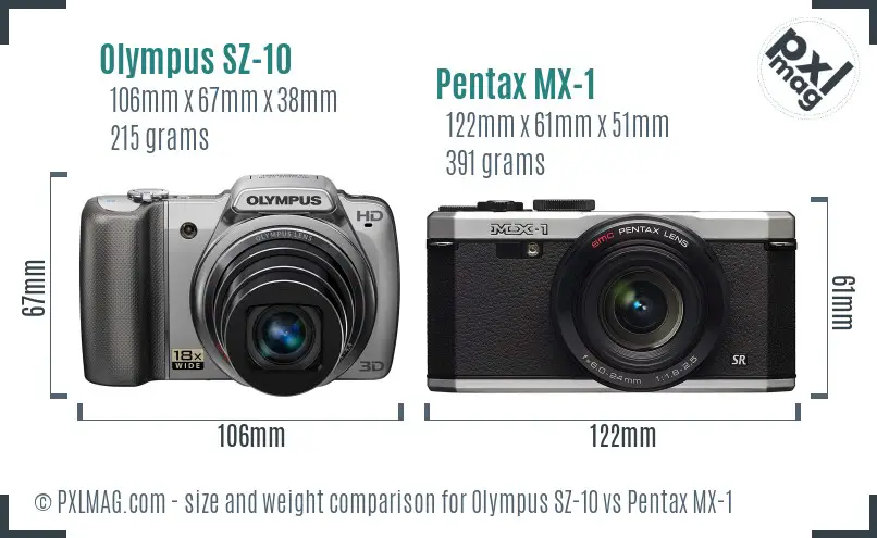 Olympus SZ-10 vs Pentax MX-1 size comparison