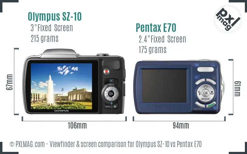 Olympus SZ-10 vs Pentax E70 Screen and Viewfinder comparison