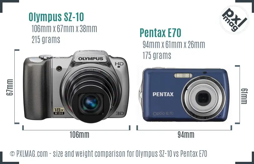 Olympus SZ-10 vs Pentax E70 size comparison