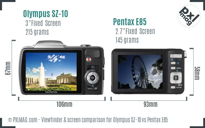 Olympus SZ-10 vs Pentax E85 Screen and Viewfinder comparison
