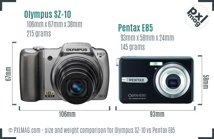 Olympus SZ-10 vs Pentax E85 size comparison