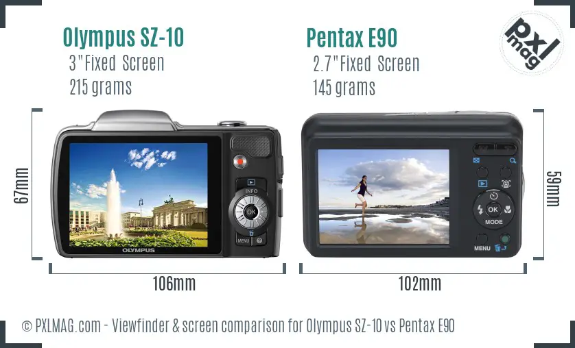 Olympus SZ-10 vs Pentax E90 Screen and Viewfinder comparison