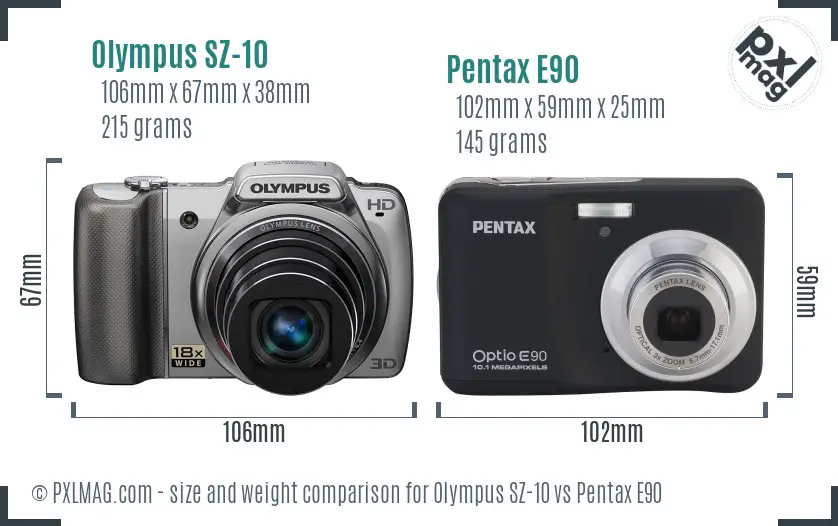 Olympus SZ-10 vs Pentax E90 size comparison