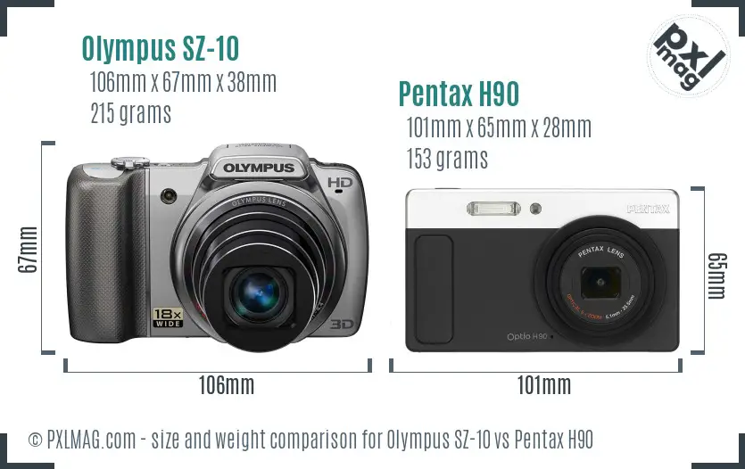 Olympus SZ-10 vs Pentax H90 size comparison Olympus SZ-10 vs Pentax H90 size comparison