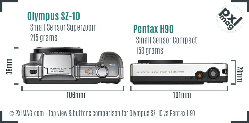Olympus SZ-10 vs Pentax H90 top view buttons comparison Olympus SZ-10 vs Pentax H90 top view buttons comparison