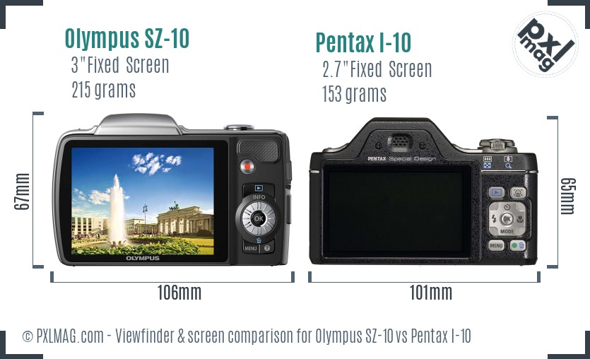 Olympus SZ-10 vs Pentax I-10 Screen and Viewfinder comparison