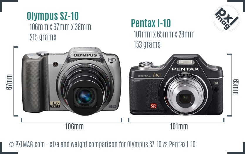 Olympus SZ-10 vs Pentax I-10 size comparison