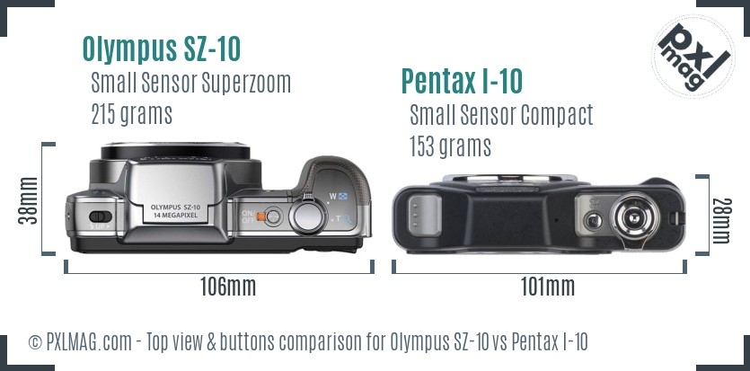 Olympus SZ-10 vs Pentax I-10 top view buttons comparison