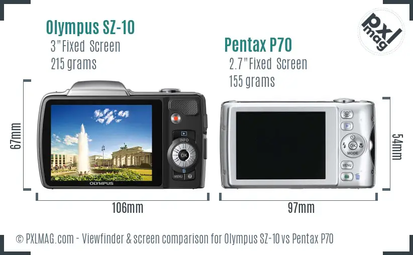 Olympus SZ-10 vs Pentax P70 Screen and Viewfinder comparison