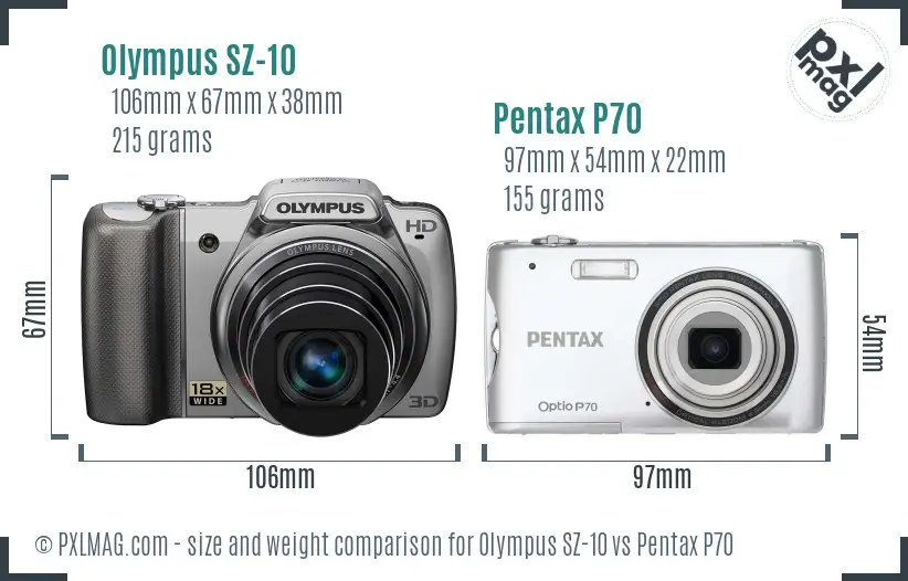 Olympus SZ-10 vs Pentax P70 size comparison