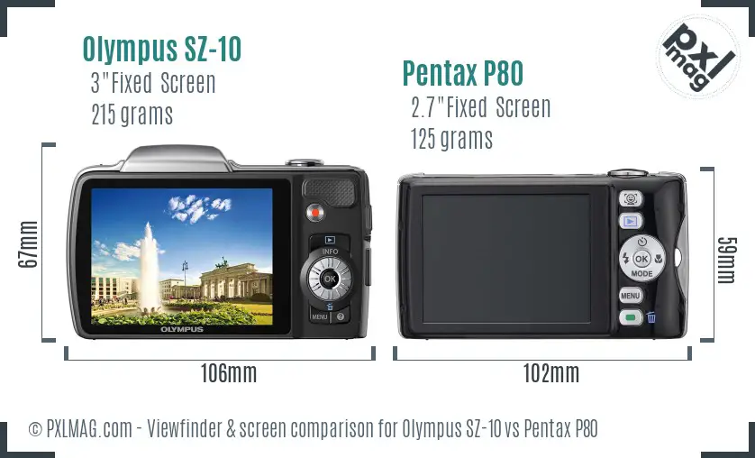 Olympus SZ-10 vs Pentax P80 Screen and Viewfinder comparison