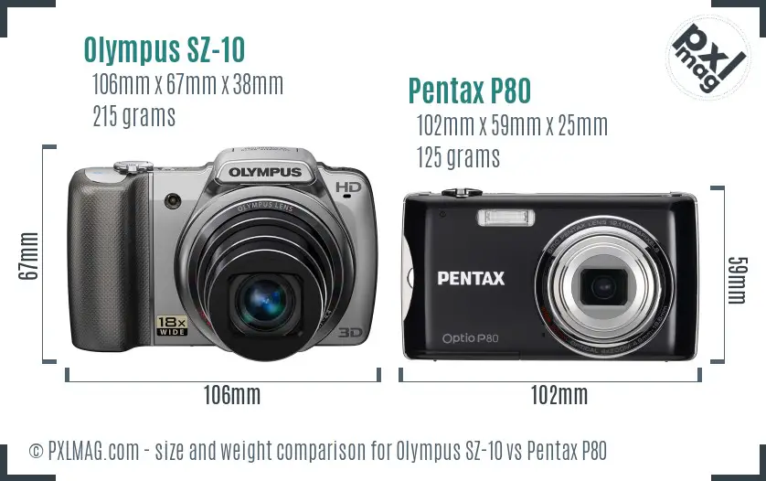 Olympus SZ-10 vs Pentax P80 size comparison