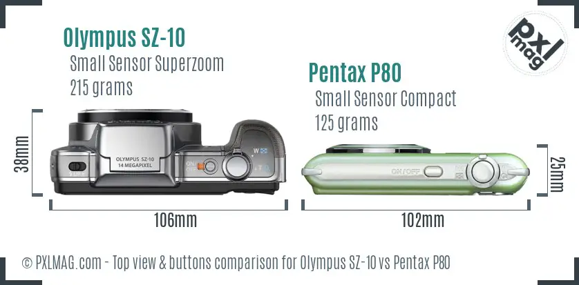 Olympus SZ-10 vs Pentax P80 top view buttons comparison