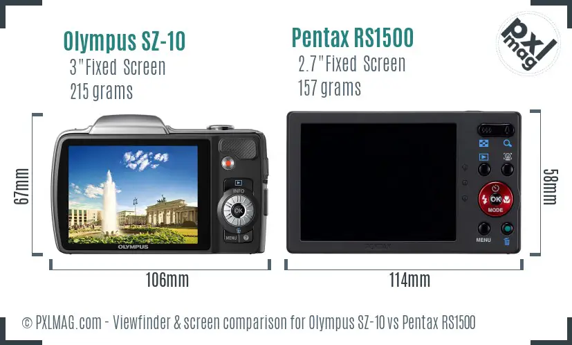 Olympus SZ-10 vs Pentax RS1500 Screen and Viewfinder comparison