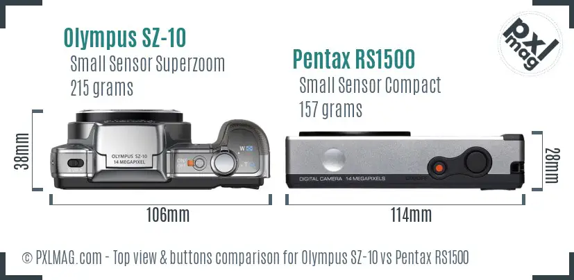 Olympus SZ-10 vs Pentax RS1500 top view buttons comparison