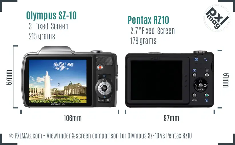 Olympus SZ-10 vs Pentax RZ10 Screen and Viewfinder comparison