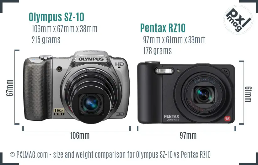 Olympus SZ-10 vs Pentax RZ10 size comparison