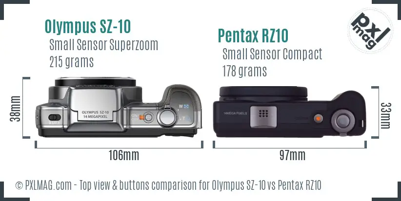 Olympus SZ-10 vs Pentax RZ10 top view buttons comparison