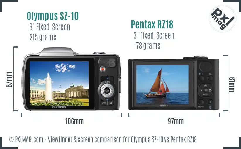 Olympus SZ-10 vs Pentax RZ18 Screen and Viewfinder comparison