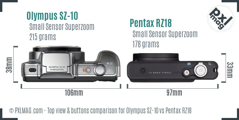 Olympus SZ-10 vs Pentax RZ18 top view buttons comparison