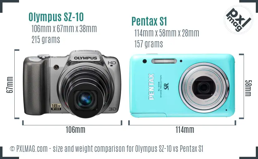 Olympus SZ-10 vs Pentax S1 size comparison