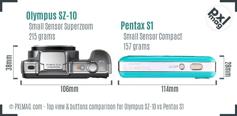 Olympus SZ-10 vs Pentax S1 top view buttons comparison