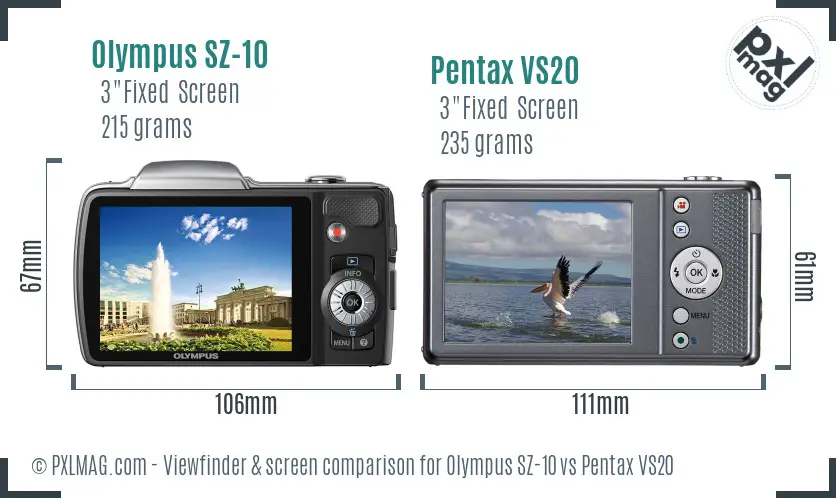 Olympus SZ-10 vs Pentax VS20 Screen and Viewfinder comparison
