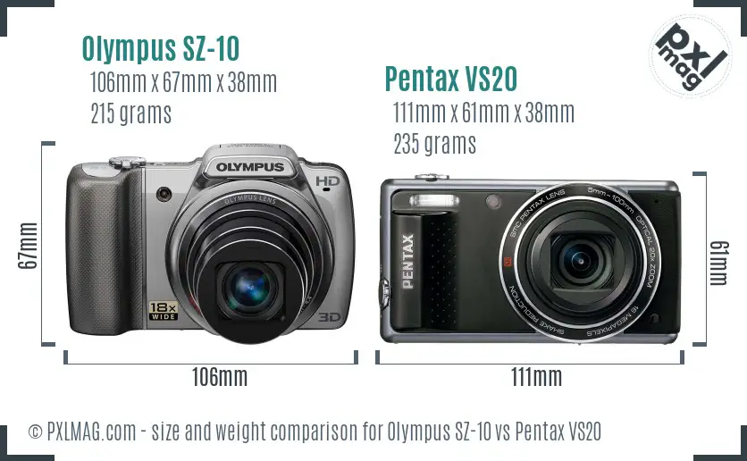 Olympus SZ-10 vs Pentax VS20 size comparison