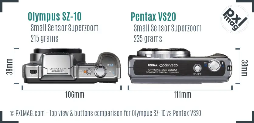 Olympus SZ-10 vs Pentax VS20 top view buttons comparison