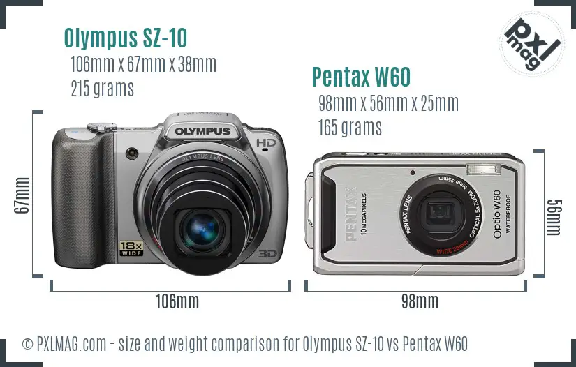 Olympus SZ-10 vs Pentax W60 size comparison