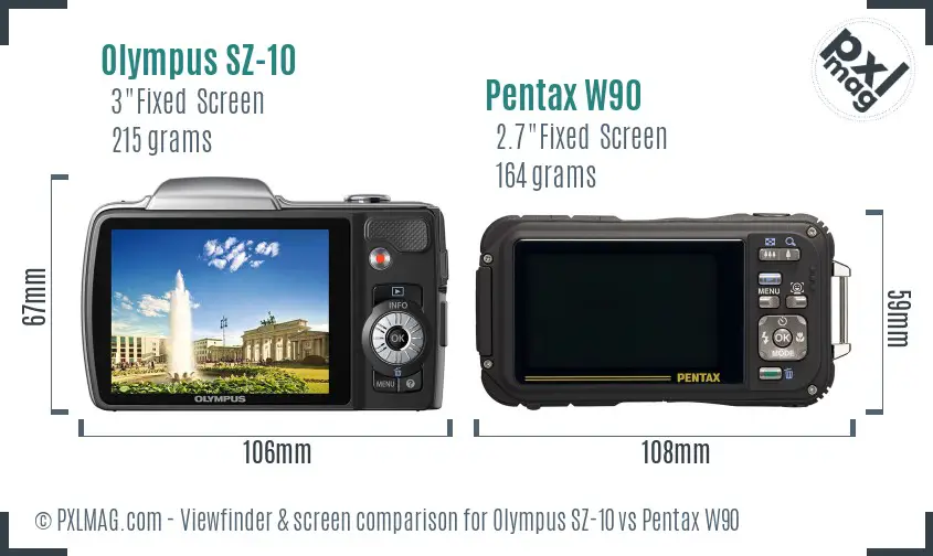 Olympus SZ-10 vs Pentax W90 Screen and Viewfinder comparison