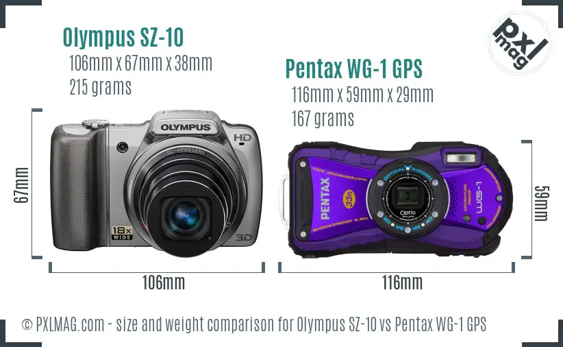 Olympus SZ-10 vs Pentax WG-1 GPS size comparison