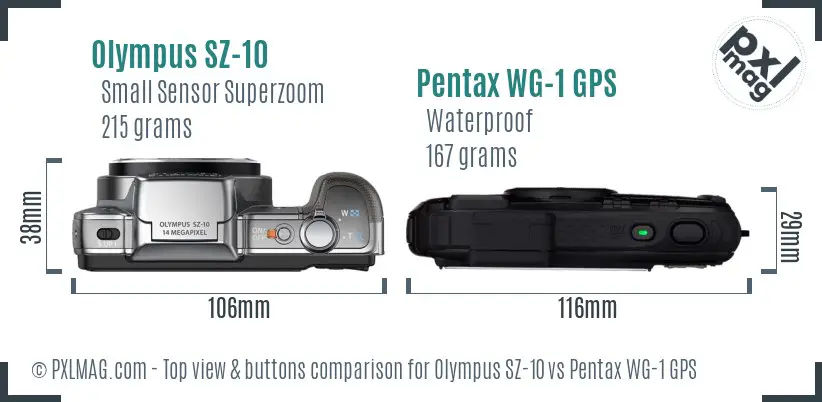 Olympus SZ-10 vs Pentax WG-1 GPS top view buttons comparison