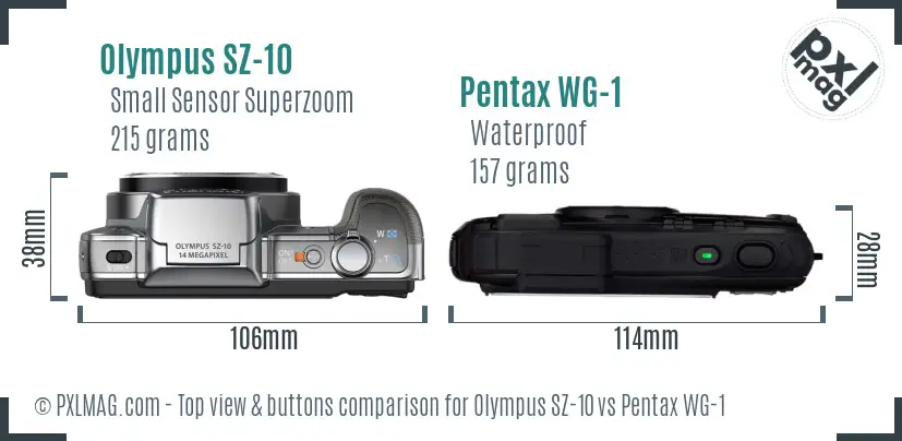 Olympus SZ-10 vs Pentax WG-1 top view buttons comparison