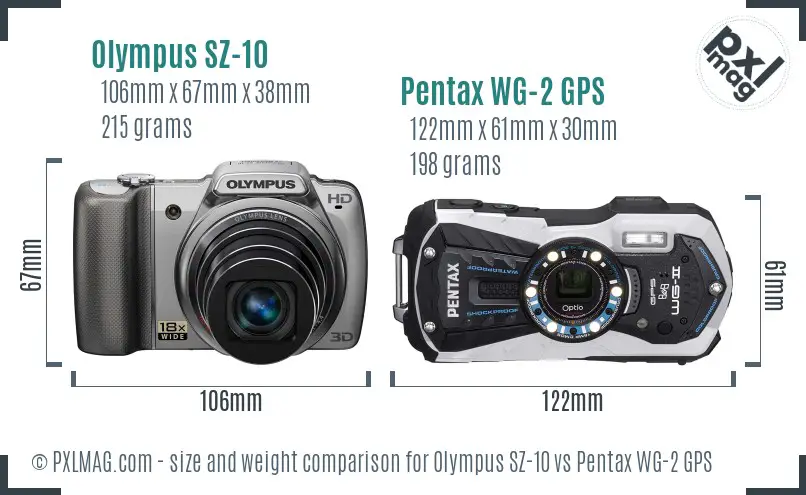 Olympus SZ-10 vs Pentax WG-2 GPS size comparison
