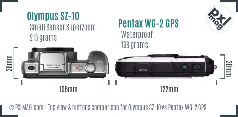 Olympus SZ-10 vs Pentax WG-2 GPS top view buttons comparison