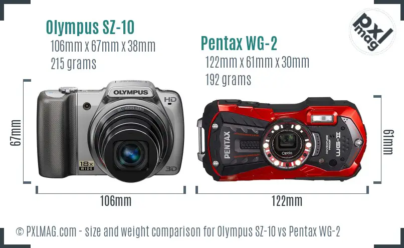Olympus SZ-10 vs Pentax WG-2 size comparison
