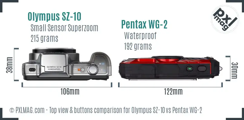 Olympus SZ-10 vs Pentax WG-2 top view buttons comparison