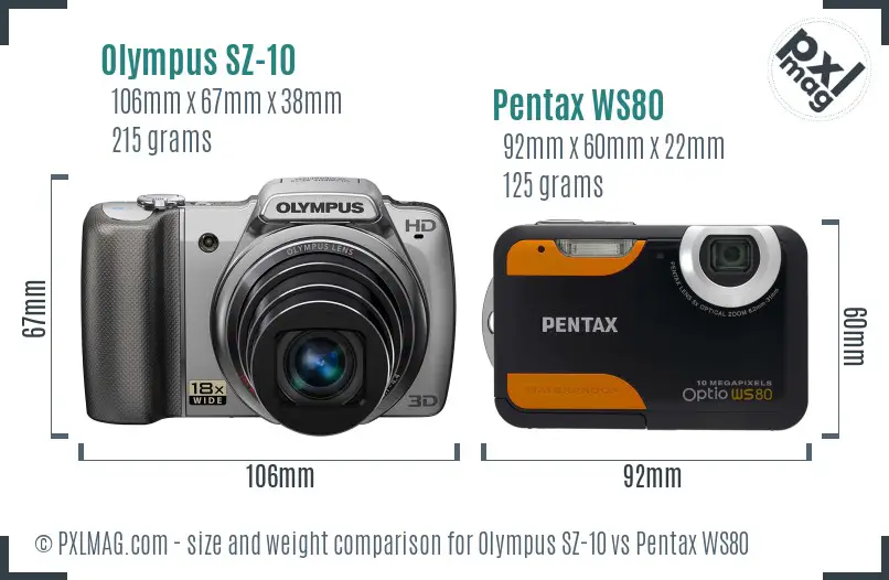 Olympus SZ-10 vs Pentax WS80 size comparison