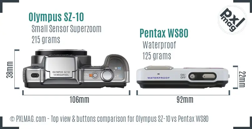 Olympus SZ-10 vs Pentax WS80 top view buttons comparison