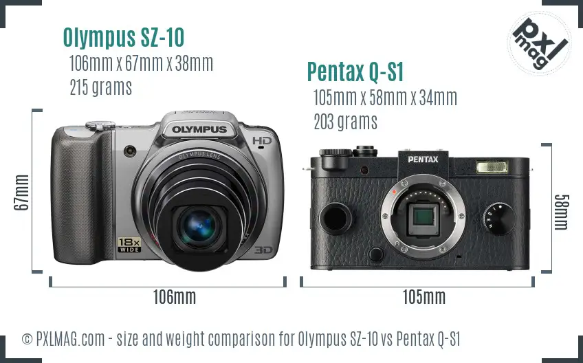 Olympus SZ-10 vs Pentax Q-S1 size comparison