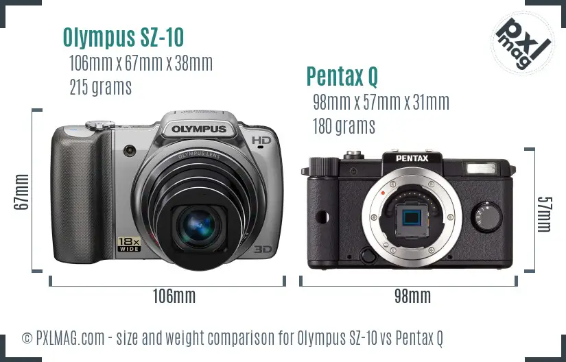Olympus SZ-10 vs Pentax Q size comparison