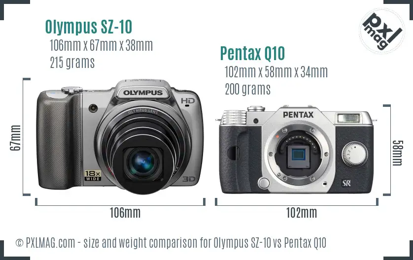 Olympus SZ-10 vs Pentax Q10 size comparison